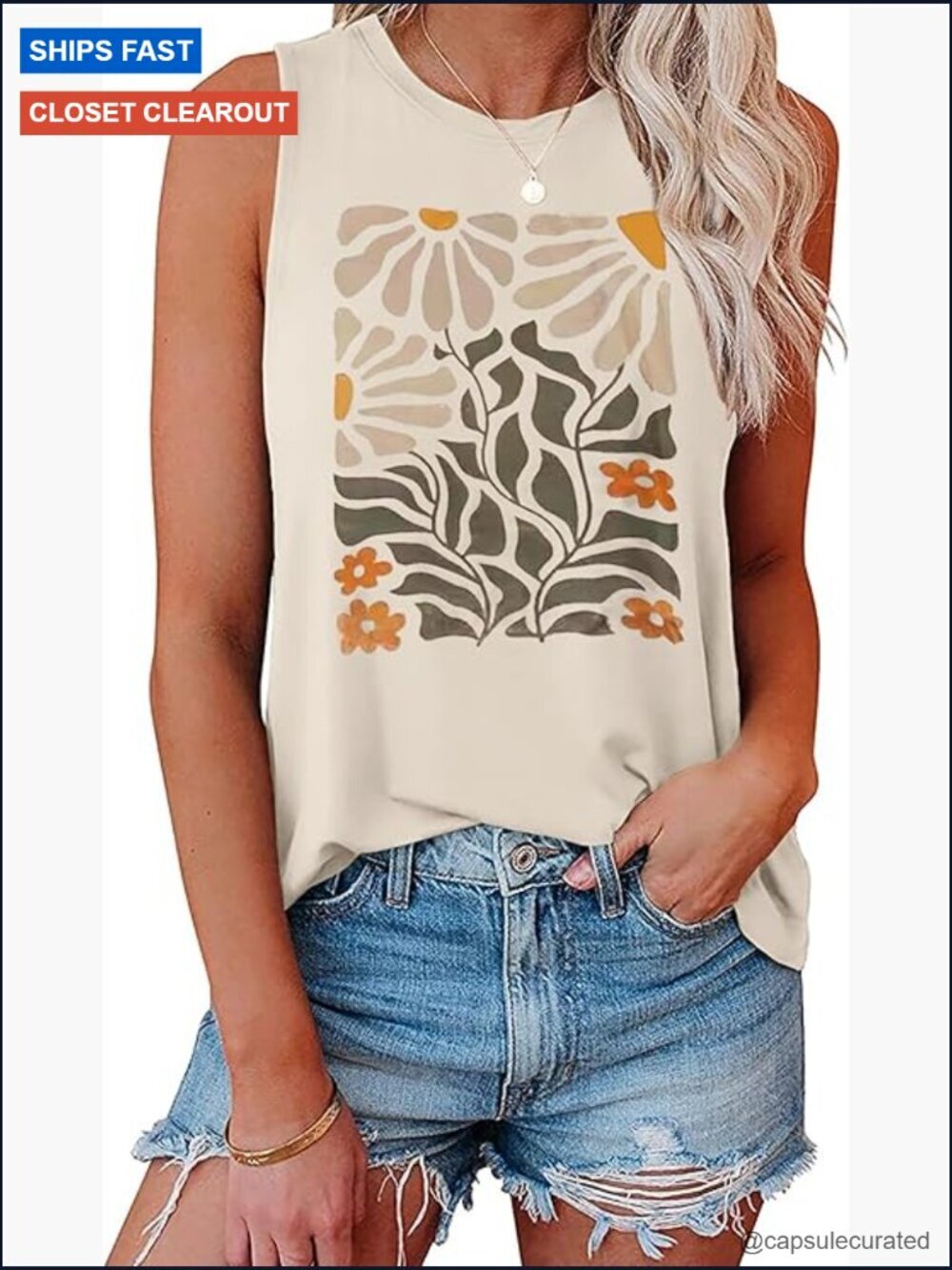 Casual Loose Graphic Tank Top Sleeveless Summer Tunic Blouse